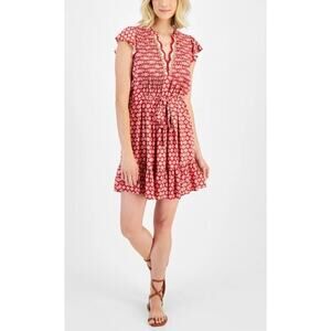 Nautica Jeans Womens Crochet-Trim Flutter Sleeve Mini‎ V-Neck Dress Red $112